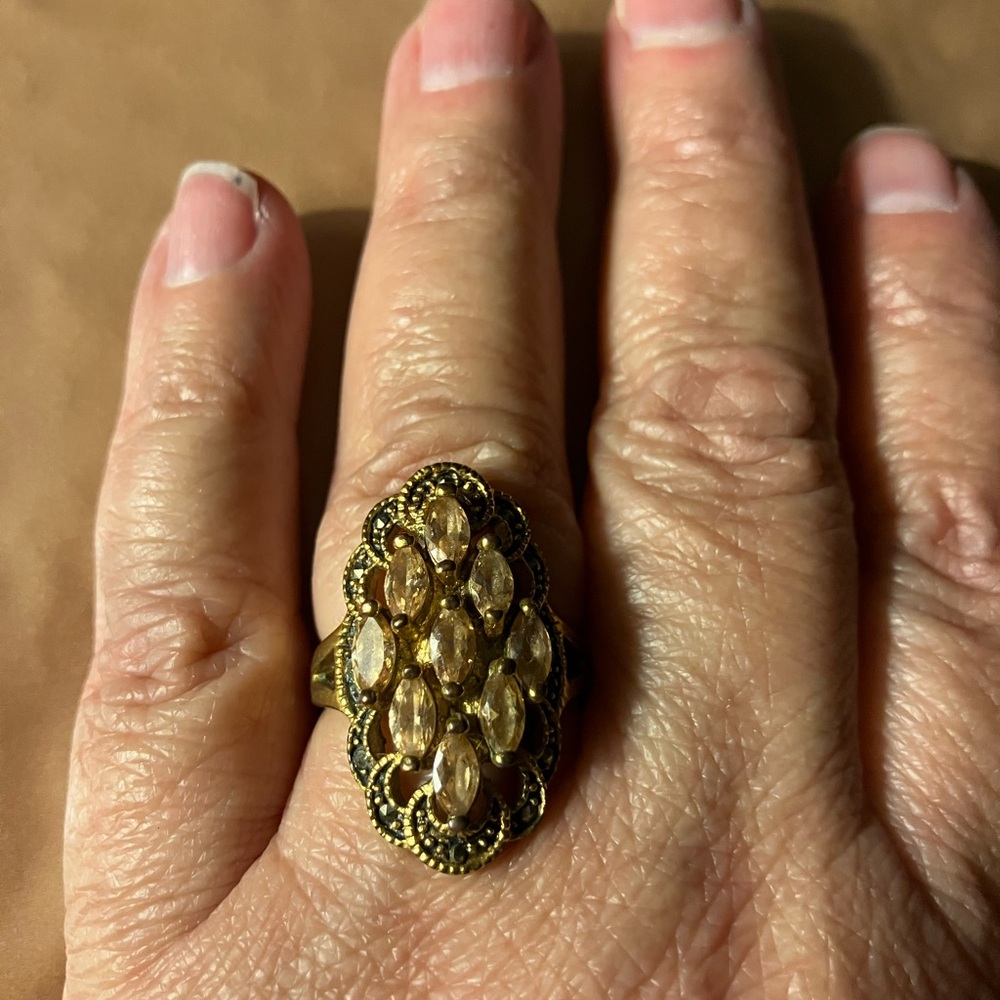 Large Amber Stones Cocktail Ring